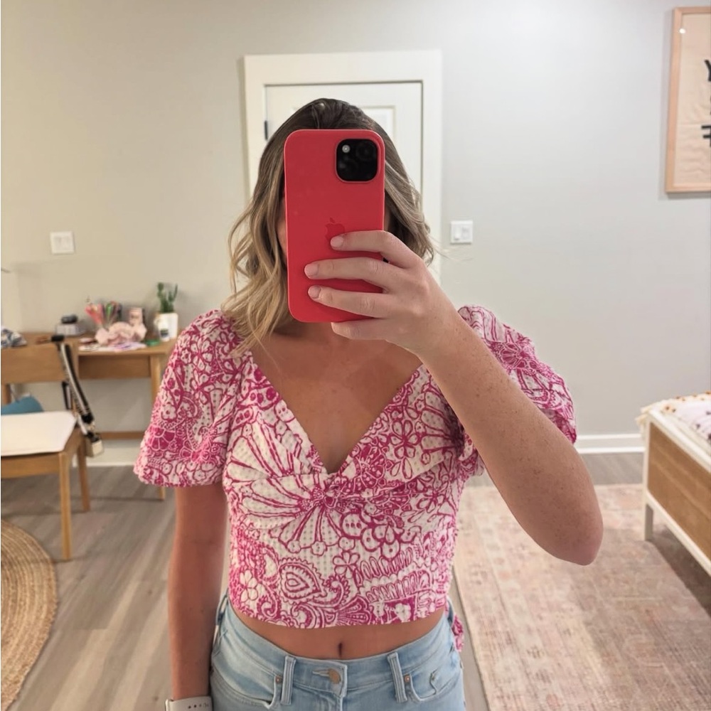 Anthropologie Pink and White Floral Blouse